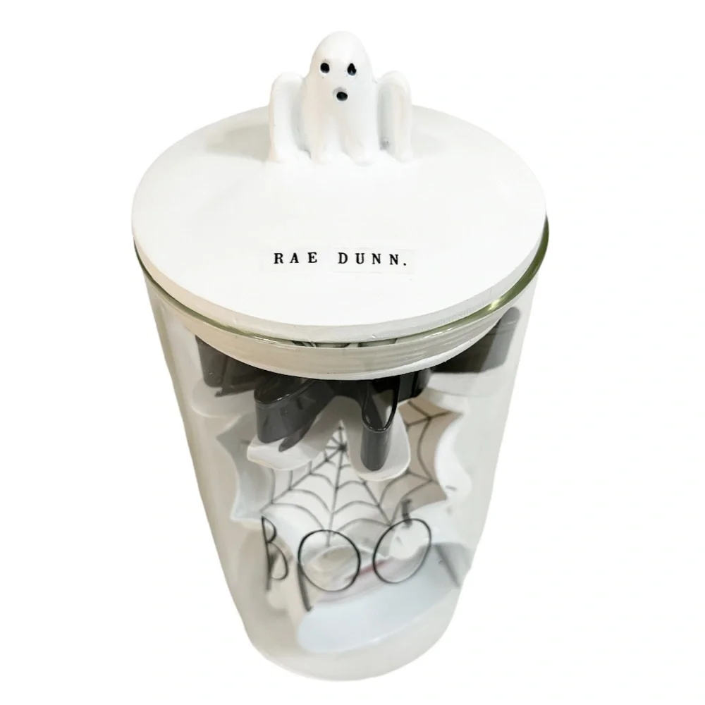 NEW Rae Dunn BOO Clear Canister with 5-Piece Halloween Cookie Cutters Set 👻🎃👻